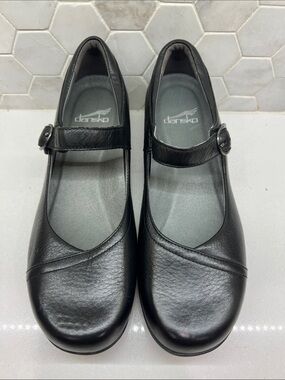 Dansko Women's Fawna Black Leather Mary Jane Low Wedge Pumps Comfort Shoes Sz 38